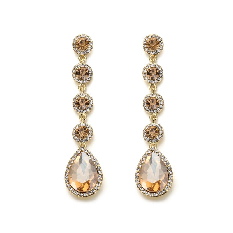 BriLove Statement Long Dangle Jewelrys for Women Elegant Crystal Teardrop Chandelier Big Earring for Party Prom Accessories Champagne - Image 1